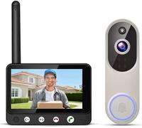 Interphone vidéo WiFi ZELURXX, caméra HD pour sonnette, vision nocturne, 1080p, 2 MP,via application, sans fil, avec batterie, surveillance à distance, beige