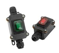 Interrupteur à bascule marin étanche avec LED IP65, cordon d'alimentation en ligne, boîte de jonction extérieure, interrupteur électrique 12V 24V 220V 16A 30A(Double green 12-24V,1 PCS)