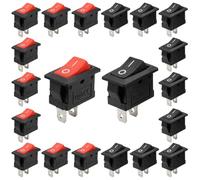 Interrupteur à Bascule Miniature, Lot de 20 Interrupteurs Marche Arrêt 2 Broches, Interrupteur Rectangulaire Encastrable 10 x 15 mm, Commutateur SPST Panneau, Rouge et Noir