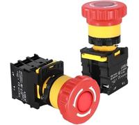 Interrupteur à bouton champignon d'arrêt d'urgence de 22mm avec lumière-interrupteur de commande d'alimentation NC 220V 10A for démarreur électrique-1 pièce(1NC-12 V NO Base)