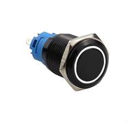 Interrupteur à bouton-poussoir en métal 22 mm momentané avec anneau lumineux LED 12 V 24 V étanche IP66 Tête plate en acier inoxydable pour panneau de commande automobile industriel Couleur noire