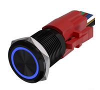 Interrupteur à bouton-poussoir en métal de 22 mm de diamètre avec lumière LED 12 V autobloquant IP67 pour applications de contrôle automobile et électronique (bleu)