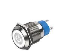 Interrupteur À Bouton-poussoir Métallique 12mm Impulsionnel À Verrouillage | Bouton d'alimentation PC marche/arrêt étanche 12 V 220 V(Flat Head Ring Power,BLUE_FIXED SELF-LOCKING_220V AC)