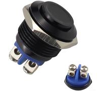 Interrupteur à bouton-poussoir momentané en métal de 16 mm offrant un fonctionnement à réinitialisation automatique et une connexion directe à la borne à vis pour montage sur panneau (noir)