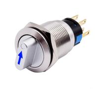 Interrupteur à bouton-poussoir rotatif 19 mm 3 positions 2NO2NC Réinitialisation automatique momentanée 110-220 V Contact argenté IP66 pour équipement industriel (bleu)