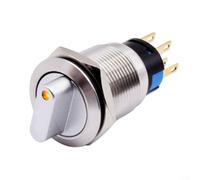 Interrupteur à bouton-poussoir rotatif momentané, 3 positions 2NO2NC, 36 V ON OFF, étanche IP66 IK09 avec matériau de contact argenté pour applications marines (jaune)