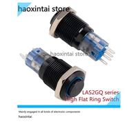 interrupteur à bouton-poussoir, série en métal noir, avec anneau bleu LED, haut niveau, verrouillage automatique, 16mm, 1 pièce