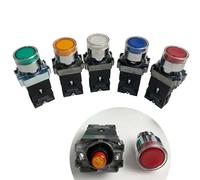 Interrupteur à bouton rond plat réinitialisation automatique, série XB2, 22mm, XB2-BW3361C, avec lumière LED, sans NC, 24V/AC220V/AC380V(Re d-NC,24V)