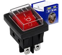 Interrupteur Bipolaire Rouge Lumineux et Couvercle de Protection 250V 16A 22 x 30 mm Corps Noir Garantie de 10 Ans - MONTERAL