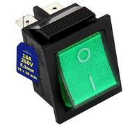 Interrupteur Bipolaire Vert Lumineux 250V 16A 4 Fastons 6.3mm 22x30mm