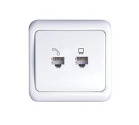 Interrupteur blanc combiné, réseau + prise téléphonique, montage encastré