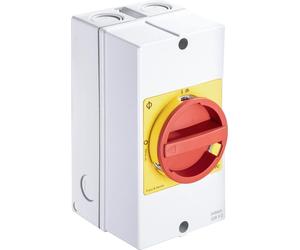 Interrupteur d'arrêt d'urgence Kraus & Naimer, 3 pôles + 1 NO/1 NC, boîtier AP IP66, Ith = 25 A, P = 7,5 kW (AC23B, 400 V CA), 6 mm², 1 pièce.