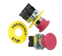 Interrupteur de sécurité autobloquant 22 mm 1 NC pour contact autobloquant | Action de réinitialisation de verrouillage, pour coupure de courant instantanée, tête métallique, 600 V, lot de 2