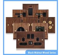 Interrupteur d'éclairage à bascule en bois de noyer noir, panneau en laiton rétro pour la maison, interrupteur Vintage universel à Double prise électrique murale USB FR UK Speed switch