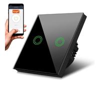Double Interrupteur d'éclairage MCE714B Smart WiFi Tuya, en verre, éclairage par bouton rond, encastrable, 85x85mm, noir