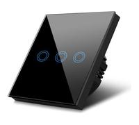 Interrupteur d'éclairage - Maclean - Tactile LED - Verre noir - 3 boutons - 1000W max