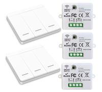 Interrupteur d'éclairage sans fil RF 433MHz - Pack 3 récepteurs + 2 interrupteurs, 10A/1500W