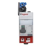 Interrupteur différentiel bipolaire 230V~ Type A 63A sensibilité 30mA arrivée haute et sortie haute par bornes à vis - 2 modules accepte le passage du peigne d'alimentation