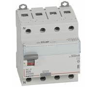 Interrupteur différentiel DX³-ID arrivée haute et départ bas à vis 4P 400 V type AC 4 modules 300 mA 40 A LEGRAND 411665
