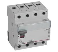 Disjoncteur différentiel Legrand type A, 10 kA, 63 A/4 pôles/30 mA, 1 pièce.