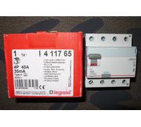 INTERRUPTEUR DIFFERENTIEL TETRA. 40A 30mA TYPE A, 411765 LEGRAND 40AMPERES 4POLE