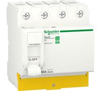 Interrupteur différentiel tétrapolaire SCHNEIDER R9PRC440 40A 30mA type AC 4 modules 400V Resi9 XP