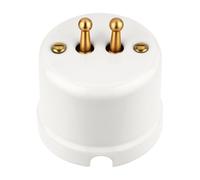Interrupteur double tout-en-un - En porcelaine - Rétro - En laiton - Série QR1 - Blanc
