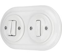 Interrupteur encastré Porcelaine Rétro, double, 2 fois, All-in-One, SET Série PR1 blanc