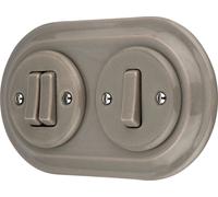 Interrupteur encastré Porcelaine Rétro, double, 2 fois, All-in-One, SET Série PR1 gris-beige
