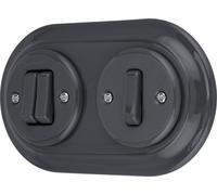Interrupteur encastré porcelaine rétro, double, 2 fois, All-in-One, SET Série PR1 gris foncé
