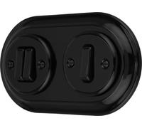 Interrupteur encastré Porcelaine Rétro, double, 2 fois, All-in-One, SET Série PR1 noir