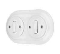 Interrupteur encastré Porcelaine Rétro, double, All-in-One, SET Série PR1 blanc
