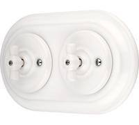 Interrupteur encastré porcelaine Retro Rotary, double, tout-en-un, SET série PR1 blanc