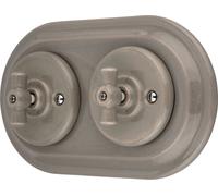 Interrupteur encastré porcelaine Retro Rotary, double, tout-en-un, SET série PR1 gris beige