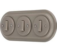Interrupteur encastré Porcelaine Rétro, triple, tout-en-un, SET Série PR1 gris-beige