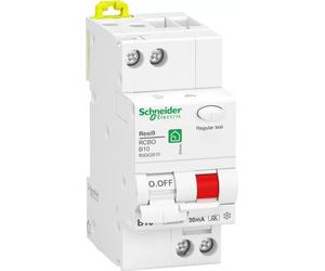 Interrupteur FI/LS Schneider Electric Resi9 1P+N, 10 A, caractéristique B, 30 mA, type A, 10 kA R9D02610