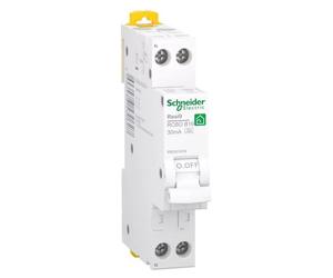 Interrupteur FI/LS Schneider Electric Resi9 1P+N, largeur 1 TE (18 mm), 16 A, courbe B, 30 mA, type A, 6 kA R9DX01616