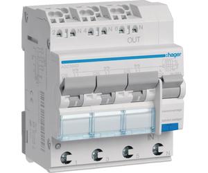 Interrupteur Hager FI-LS 3X 1P+N 6 kA C-16A 30 mA type A QuickConnect, 1 pièce.