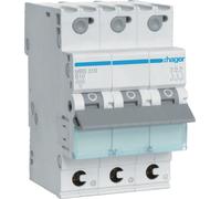 Interrupteur Hager LS 3 pôles 6 kA caractéristique B 10 A 3 modules Hager MBS310, 1 pièce.