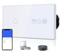 Interrupteur intelligent simple avecde volet roulant, Wi-Fi, en verre, blanc