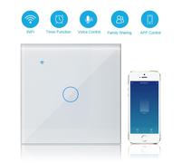 Interrupteur mural connecté Wi-Fi compatible avec Alexa, 1 interrupteur, 1 voie, panneau en verre trempé blanc, App Tuya/Smart Life
