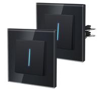 Interrupteur mural en verre, interrupteur encastré avec bornes de connexion, 1 interrupteur pour 1 point lumineux, 86 mm, lot de 2, noir