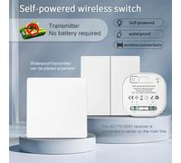 Interrupteur mural sans fil auto-alimenté, aucune batterie requise, interrupteur mural étanche de type 86 RF433Mhz white 2gang 1-2