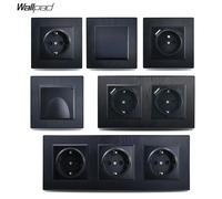 Interrupteur mural standard russe Wallpad EU Prise électrique Schuko 20 W Type C Port de charge USB Panneau brossé noir Série Q7 2X FR TypeC 20W