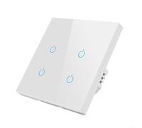 Interrupteur mural tactile avec boutons rétroéclairés RF433 - Contrôle sans fil - Sans WiFi - Panneau de verre tempe pour bureau, garage - 1 à 4 interrupteurs - Blanc noir et gris (Touch 4 blanc)
