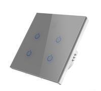 Interrupteur mural tactile avec boutons rétroéclairés RF433 - Contrôle sans fil - Sans WiFi - Panneau de verre tempe pour bureau, garage - 1 à 4 interrupteurs - Blanc noir et gris (Touch 4 gris)