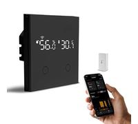 Interrupteur Mural Tactile Intelligent pour Eclairage et Mini Capteur Température d'humidité Intérieure,Commande Multiple à 2 Voies,Conducteur Neutre Requis,Compatible avec Smart Life/Tuya,2,4GHz Noir