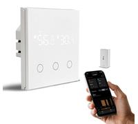 Interrupteur mural tactile Wi-Fi, triple, avec capteur de température et d'humidité, blanc