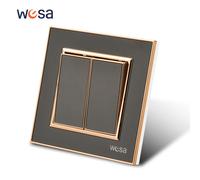 Interrupteur mural WESA en acrylique miroir noir, bouton ignifuge, 2 gangs 1 voie, interrupteur à bascule double marche/arrêt AC 250V 1 Socket With Ground