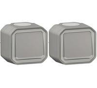 Interrupteur ou va et vient témoin LEGRAND avec voyant étanche Plexo Gris 10A 250~ IP55 IK08 livré complet pour fixation saillie (Lot de 2)